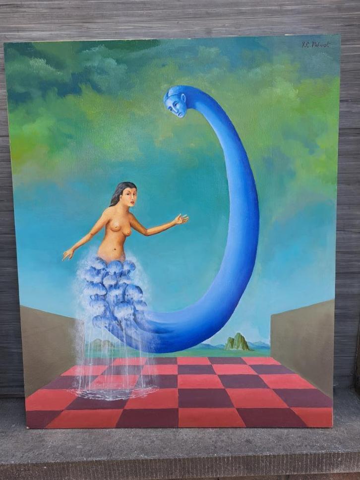 huile sur panneau utopia signe carl prevot, Antiek en Kunst, Kunst | Schilderijen | Klassiek, Ophalen of Verzenden