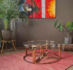 Retro ronde salontafel in verguld chroom, Ophalen, Zo goed als nieuw