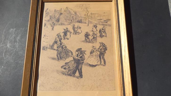 Oswald POREAU (1877-1955) ets 'Noces bretonnes' Bretagne, Antiek en Kunst, Antiek | Keramiek en Aardewerk, Ophalen of Verzenden
