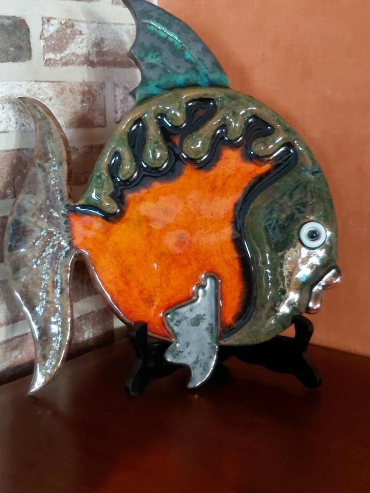 Geglazuurde keramieken vis, wanddecoratie Valauris stijl XL, Antiek en Kunst, Antiek | Keramiek en Aardewerk, Ophalen of Verzenden