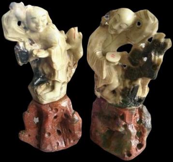 Polychroom Soapstone Zeepsteen Speksteen Antiek Beelden, Envoi