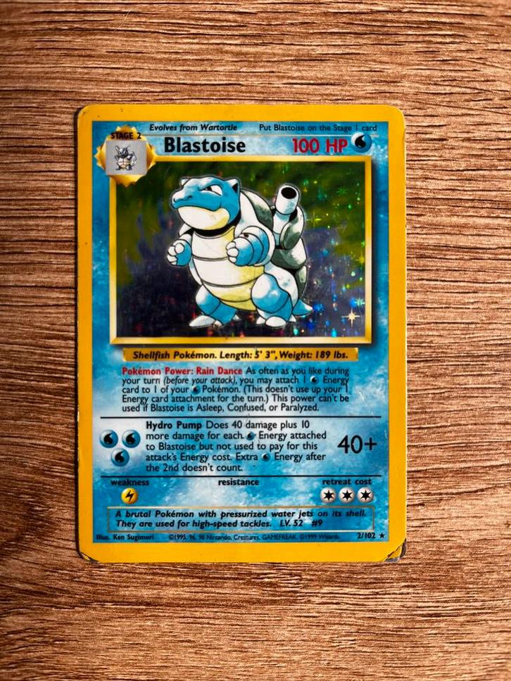 Blastoise 2/102 Base set Pokémon holo, Hobby en Vrije tijd, Verzamelkaartspellen | Pokémon, Gebruikt, Losse kaart, Foil, Ophalen of Verzenden