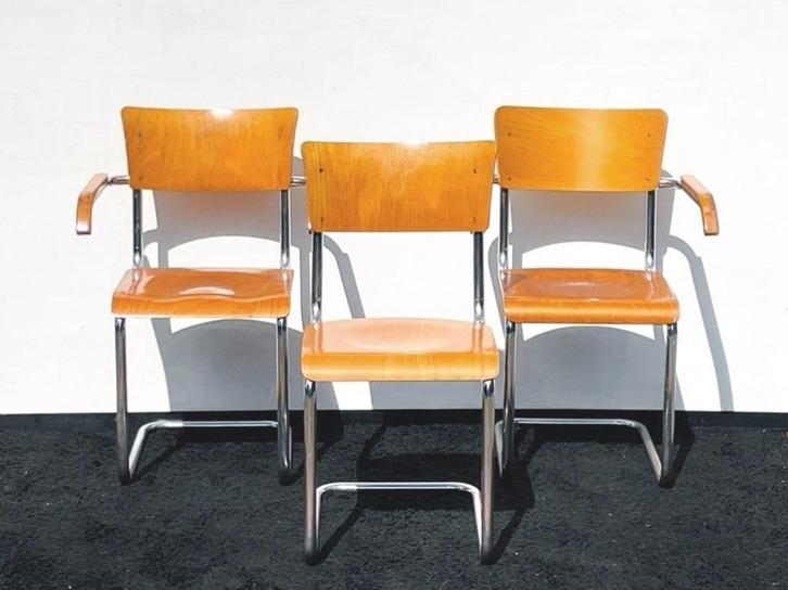 3 vintage stoelen Mart Stam [Bauhaus] industriêel 1930s, Huis en Inrichting, Stoelen, Drie, Hout, Metaal, Ophalen of Verzenden