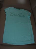 Groen t-shirt tekst 'Benetton' in glitter, Benetton, 11-12 j, Meisje, Ophalen of Verzenden, Benetton, Zo goed als nieuw