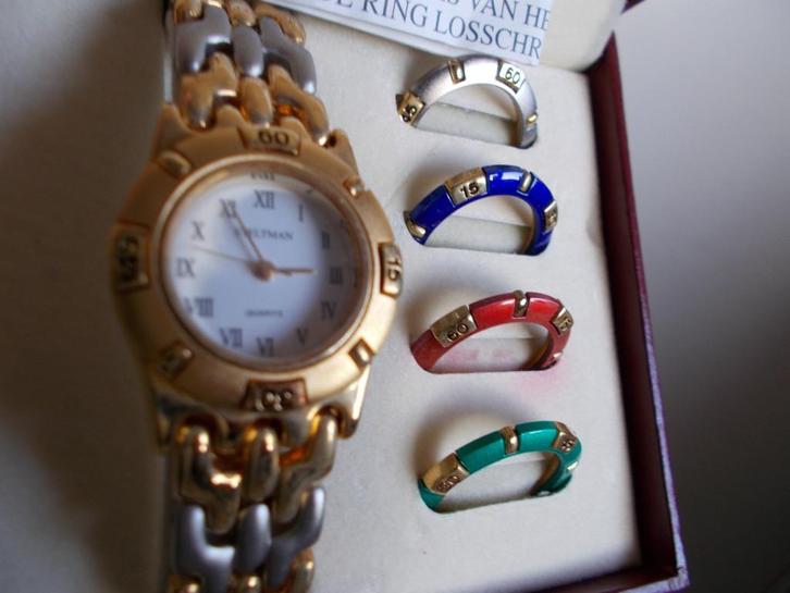 Steltman horloge met 5 ringen in verschillende kleuren, Handtassen en Accessoires, Horloges | Dames, Goud, Goud, Ophalen of Verzenden