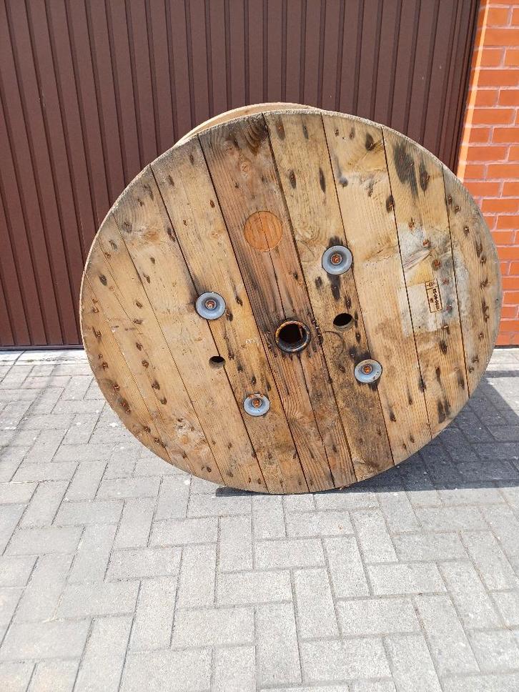 Touret de câble en bois 120 à 140cm, Huis en Inrichting, Tafels | Eettafels, Gebruikt, Grenenhout, Ophalen of Verzenden