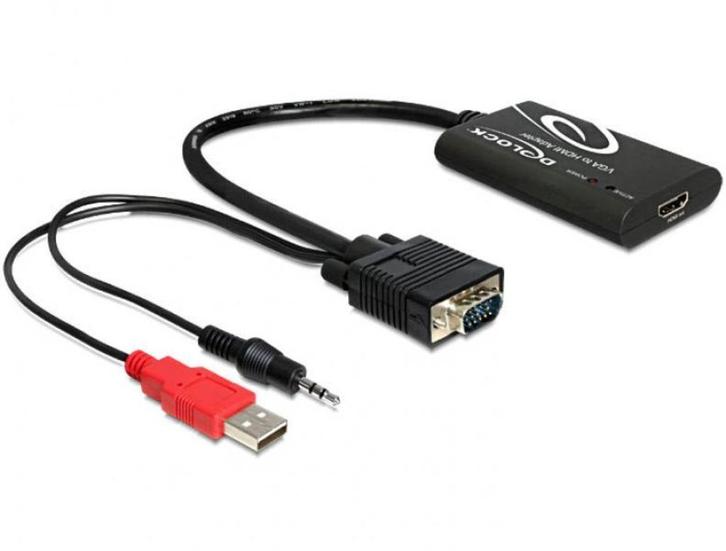 Delock VGA to HDMI Adapter with Audio, Informatique & Logiciels, Pc & Câble réseau, Comme neuf, Enlèvement ou Envoi