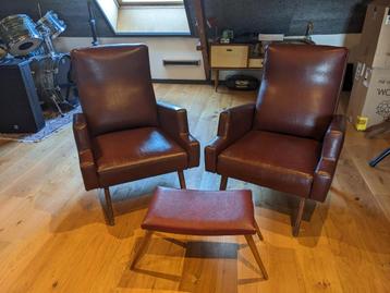 2 Vintage zetels met voetbankje, skai, perfecte staat beschikbaar voor biedingen