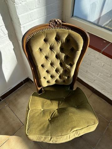 antieke, groene fluwelen zetel/stoel (voor 1 persoon) beschikbaar voor biedingen