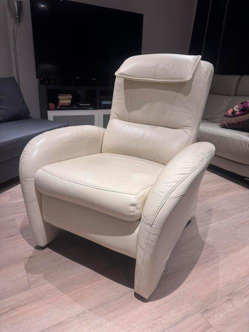 Witte leren fauteuil, Huis en Inrichting, Fauteuils, Gebruikt, Leer, Ophalen