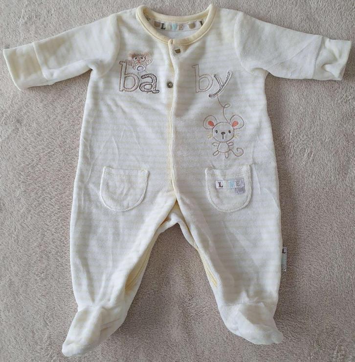 Pyjama grenouillère velours beige/jaune - T50 - NEUF, Kinderen en Baby's, Babykleding | Maat 50, Nieuw, Jongetje of Meisje, Nacht- of Onderkleding