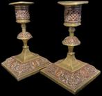 Victoriaans Kandelaar Filigraan Messing Set 2x Kandelaren, Antiek en Kunst, Verzenden, Koper of Brons