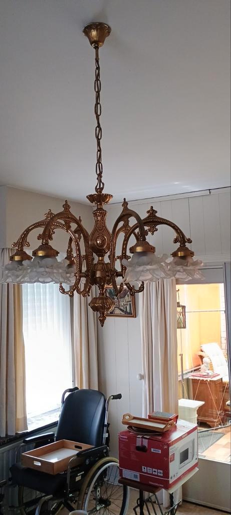 Antieke barok luster, Huis en Inrichting, Lampen | Kroonluchters, Gebruikt, Glas, Metaal, Ophalen