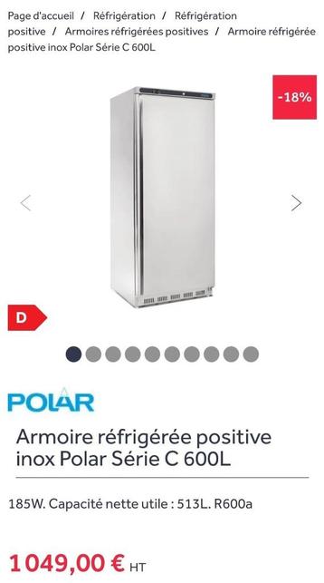 Armoire réfrigérée positive 1 porte blanche Polar Série C 60