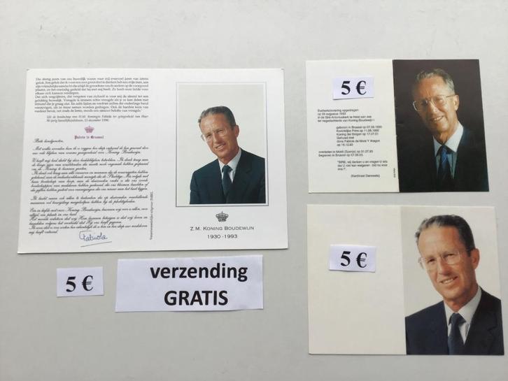 3 rouwprentjes van Koning Boudewijn MET GRATIS VERZENDING, Verzamelen, Koningshuis en Royalty, Zo goed als nieuw, Ophalen of Verzenden