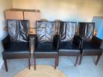 4 bruine stoelen in leer met leuning, Ophalen, Gebruikt, Bruin, Leer