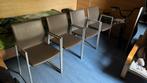 4 bruin/grijze metalen-lederen eettafel stoelen, Huis en Inrichting, Ophalen, Modern stijlvol, Zo goed als nieuw, Vier
