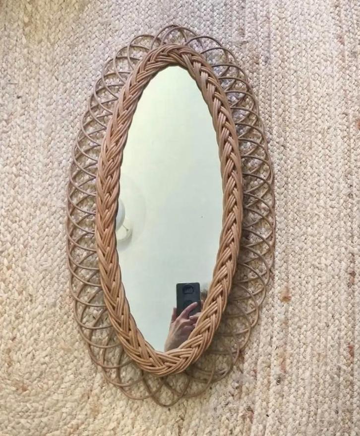 Miroir vintage en rotin (osier), Maison & Meubles, Accessoires pour la Maison | Miroirs, Utilisé, Moins de 50 cm, Moins de 100 cm
