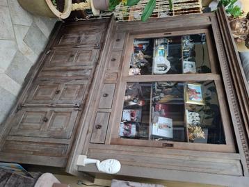 Houten vitrine kast, Huis en Inrichting, Ophalen, Gebruikt, 150 tot 200 cm, Eikenhout