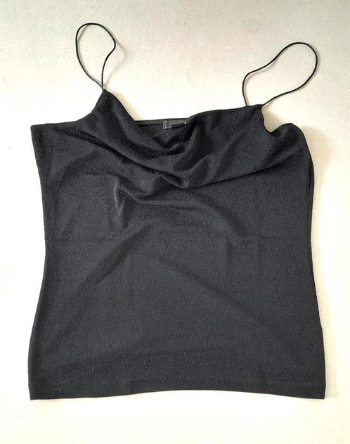 Feestelijk, zwart glinstertopje met sjaalkraag – maat: L – m, Kleding | Dames, Topjes, Zo goed als nieuw, Maat 42/44 (L), Zwart