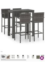 Tuinbarset met 4 barkrukken met armleuning poly rattan grijs, Tuin en Terras, Tuinsets en Loungesets, Ophalen, Zo goed als nieuw
