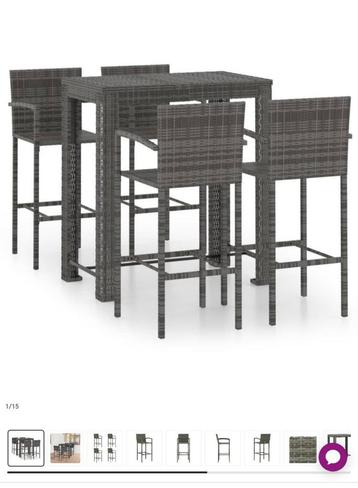 Tuinbarset met 4 barkrukken met armleuning poly rattan grijs beschikbaar voor biedingen