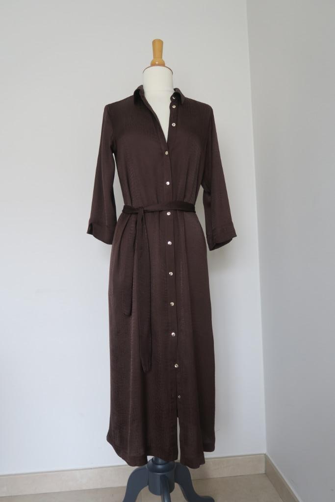 Bruine midi jurk - Xandres - M 34, Kleding | Dames, Jurken, Gedragen, Maat 34 (XS) of kleiner, Bruin, Onder de knie, Ophalen of Verzenden