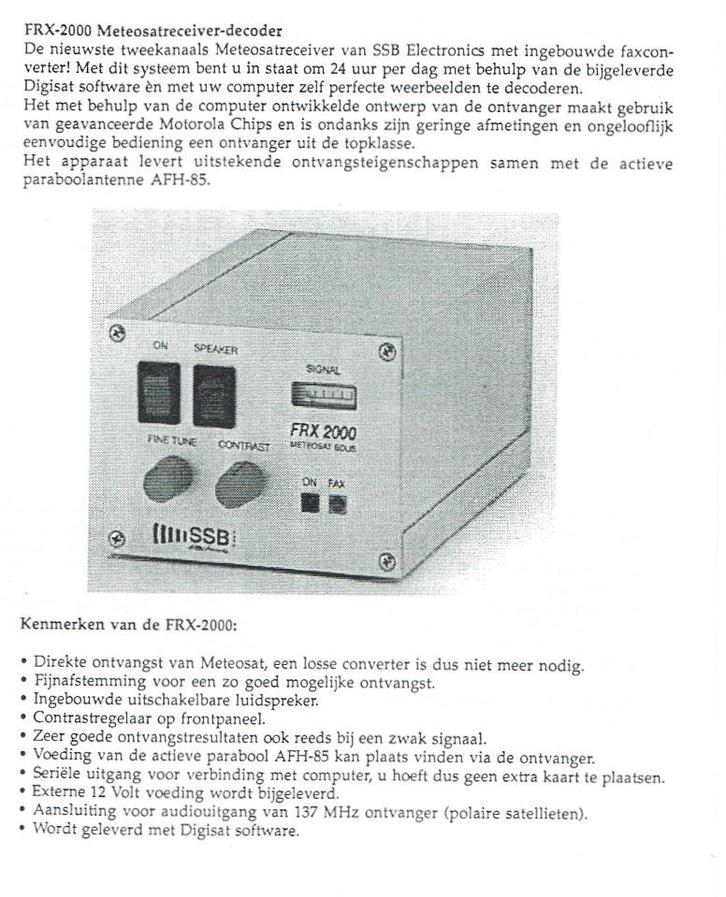 Te koop SSB electronics FRX-2000 Meteo satellieten Ontvanger, Télécoms, Émetteurs & Récepteurs, Comme neuf, Récepteur, Enlèvement ou Envoi