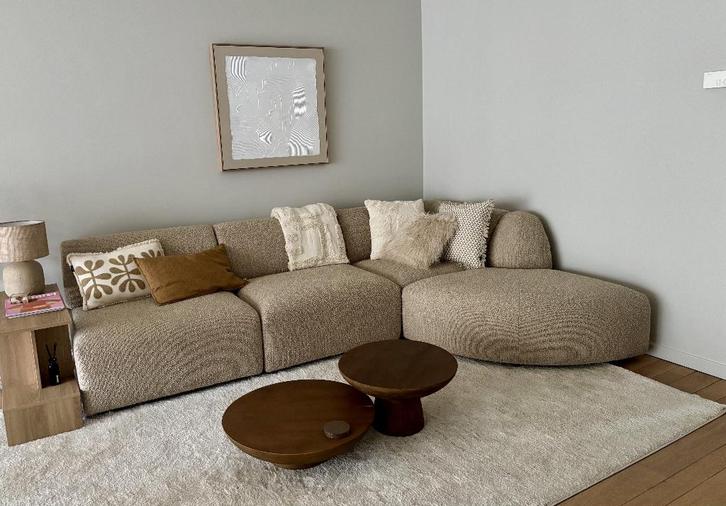 HK Living Jax bank Bouclé taupe, Huis en Inrichting, Zetels | Zetels, Nieuw, Hoekbank, Vierpersoons of meer, 250 tot 300 cm, 75 tot 100 cm