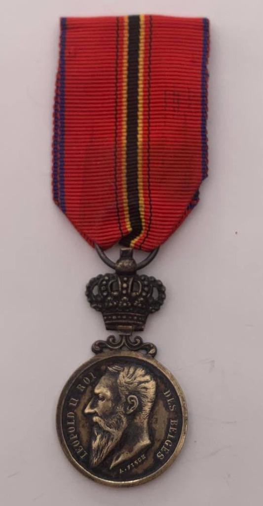 Medaille, Leopold-II, Socie Royal Centrale Sauveteurs Belges, Verzamelen, Koningshuis en Royalty, Zo goed als nieuw, Overige typen