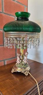 “Prachtige vintage tafellamp in barokstijl met groene glazen, Antiek en Kunst, Ophalen of Verzenden