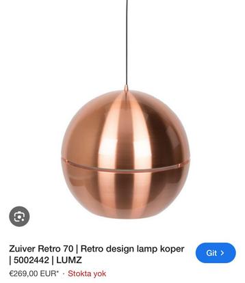 Design lamp van koperkleurig metaal beschikbaar voor biedingen