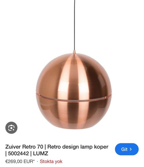Design lamp van koperkleurig metaal, Huis en Inrichting, Lampen | Hanglampen, Metaal, Ophalen