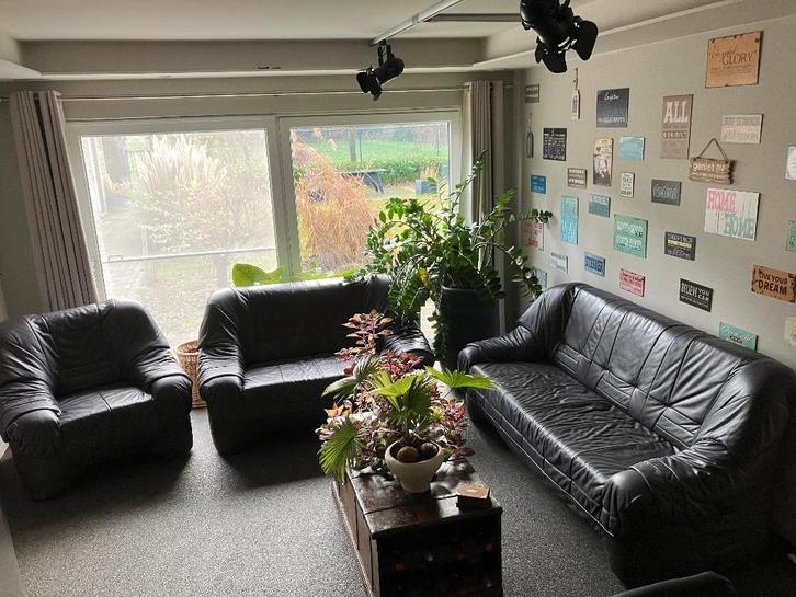 Leren zetels 3 + 2 + 1 gebruikt maar nog goed, Maison & Meubles, Canapés | Salons, Utilisé, Banc droit, 150 à 200 cm, Cuir, Enlèvement