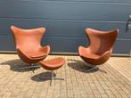 2x Fritz Hansen Egg Chair + Ottoman in Cognac leder NIEUW!!, Ophalen of Verzenden, Cassina togo tecno sede b&b italia knoll vitra leolux artifort
