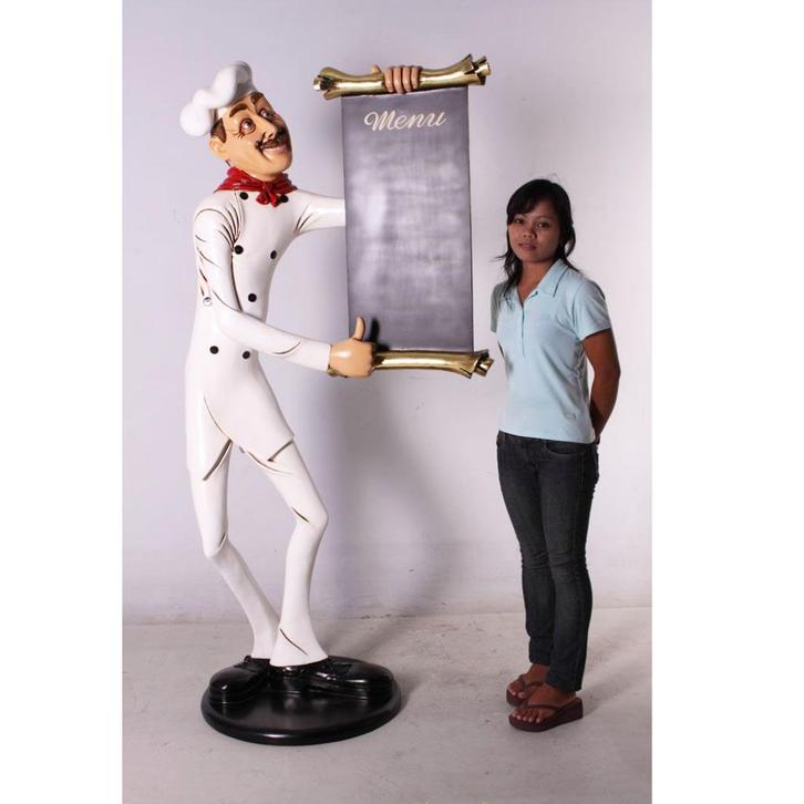 Chef Skinny beeld Menubord – Kok 185 cm Beschrijfbaar, Verzamelen, Beelden en Beeldjes, Nieuw, Ophalen