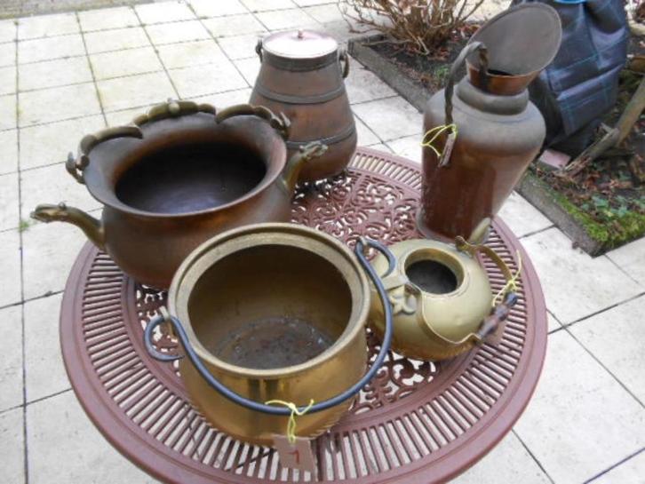 geel rood koper pot ketel kruik koffiepot asketel handgreep, Antiek en Kunst, Antiek | Brons en Koper, Koper, Ophalen of Verzenden