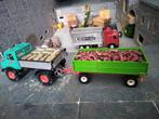 Unimog 1700 blauwe Mercedes Benz Siku + aanhanger + accessoi, Ophalen of Verzenden, Gebruikt, Tractor of Landbouw, SIKU