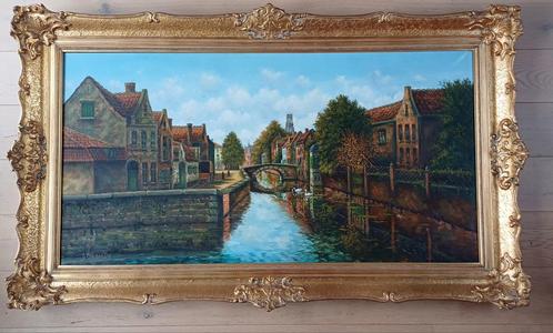 Olieverf schilderij Groene Rei Brugge van A. Parmentier, Antiek en Kunst, Kunst | Schilderijen | Klassiek, Ophalen