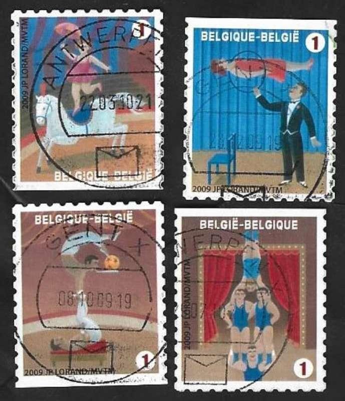4 Postzegels België 2009 Het circus, Postzegels en Munten, Postzegels | Europa | België, Gestempeld, Frankeerzegel, Kunst, Gestempeld
