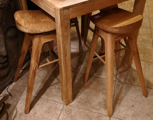 4 tabourets hauts pivotants, teck luxe, NEUFS emballés, Maison & Meubles, Tabourets de bar, Neuf, 60 à 90 cm, Bois, 4 tabourets