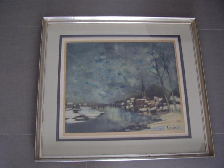 Saverys : blauw landschap, Antiek en Kunst, Kunst | Litho's en Zeefdrukken, Ophalen