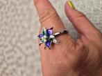 925 paarse Orchide geemaileerde ring maat 58, Handtassen en Accessoires, Ringen, Ophalen of Verzenden, Zo goed als nieuw