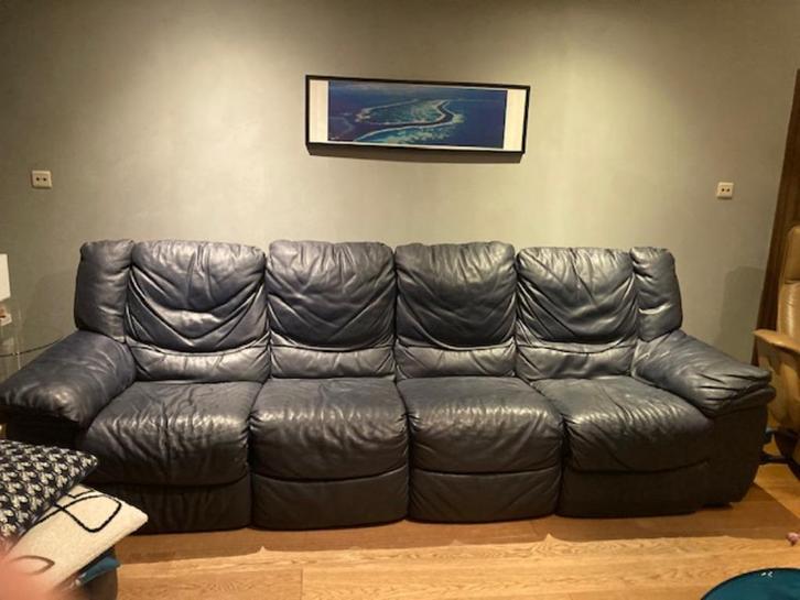 MARINELEER LEREN 4-ZITSBANK VAN 2,9 M, Huis en Inrichting, Zetels | Zetels, Gebruikt, Rechte bank, Vierpersoons of meer, 250 tot 300 cm