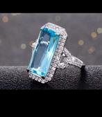 Blauwe zirkoon Sterling zilveren ring, Handtassen en Accessoires, Ringen, Nieuw, Blauw, Met edelsteen, Zilver