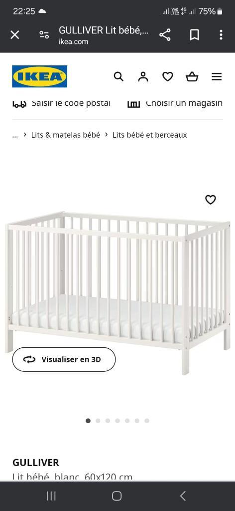 lit bébé Ikea, Kinderen en Baby's, Kinderkamer | Bedden, Zo goed als nieuw, Matras, Ophalen