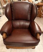Bruine lederen salon, Huis en Inrichting, Fauteuils, Ophalen, Gebruikt, Minder dan 75 cm, Leer