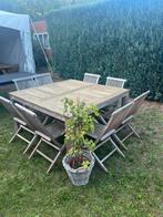 Prachtige tuinset in teak, vierkante tafel met plooistoelen, Tuin en Terras, Ophalen, Teakhout, Tuinset, 8 zitplaatsen