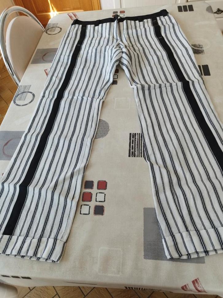 Wit/zwart broek van Beate Heymann, Kleding | Dames, Broeken en Pantalons, Zo goed als nieuw, Maat 42/44 (L), Wit, Ophalen of Verzenden