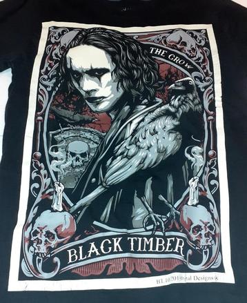 Dames t-shirt of unisex zwart The crow Black Timber S